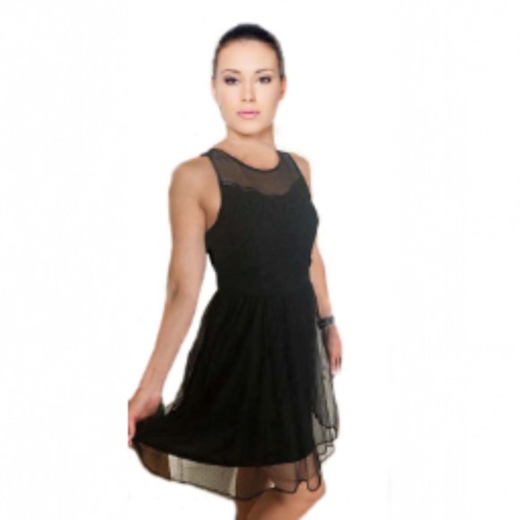 Xhilaration Dresses & Skirts - Xhilaration BLACK sheer dot mesh dress NWT Sz L